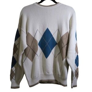 VTG Joe’s Tan Argyle Print Knit Sweater Cabincore Grandpa Style‎ Pullover Medium